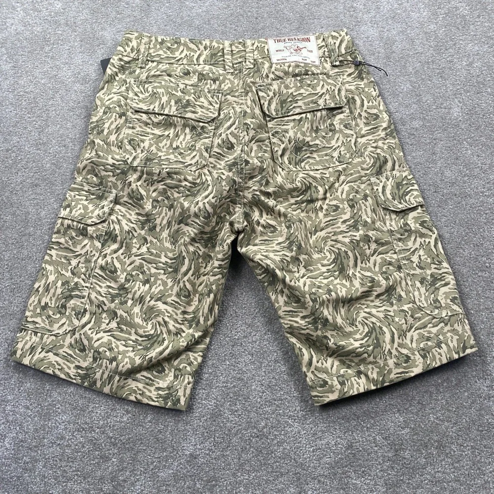 True Religion Cargo Shorts Mens 30 Green Swirl Camo Utility Streetwear Pockets